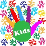 Kids Handprint Indicates Colourful Children And Human Stock Photo
