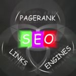 Seo On Blackboard Displays Search Engine Optimizer Or Online Dev Stock Photo