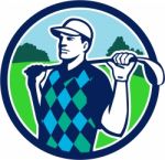 Golfer Golf Club Shoulders Circle Retro Stock Photo